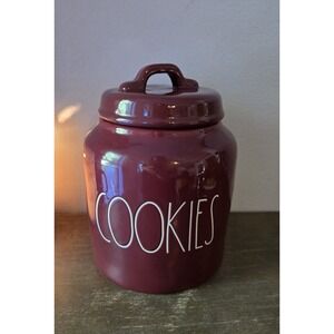 Rae‎ Dunn Burgundy "COOKIES" Canister Chubby Cookie Jar Fall Thanksgiving